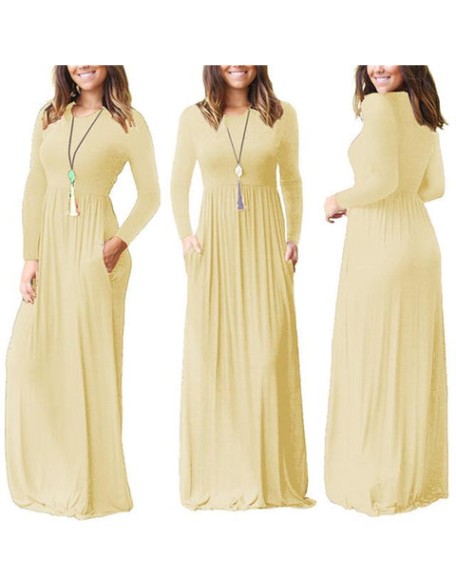 Casual Elegant Solid O-neck Long Sleeve Long Maxi Dress