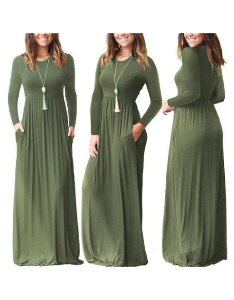 Casual Elegant Solid O-neck Long Sleeve Long Maxi Dress