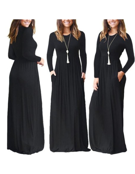 Casual Elegant Solid O-neck Long Sleeve Long Maxi Dress