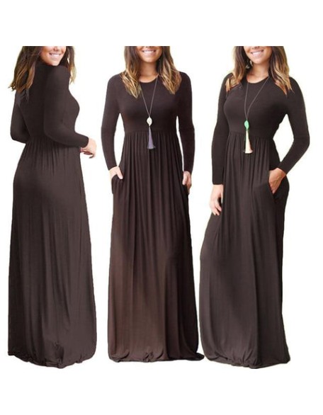 Casual Elegant Solid O-neck Long Sleeve Long Maxi Dress