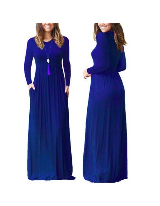 Casual Elegant Solid O-neck Long Sleeve Long Maxi Dress