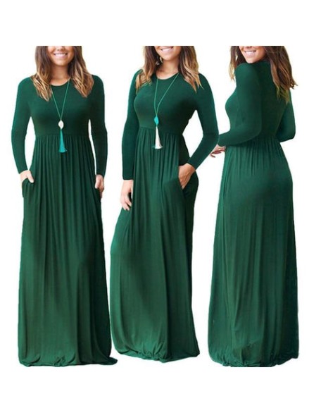 Casual Elegant Solid O-neck Long Sleeve Long Maxi Dress