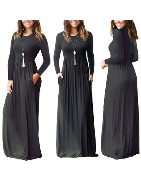 Casual Elegant Solid O-neck Long Sleeve Long Maxi Dress