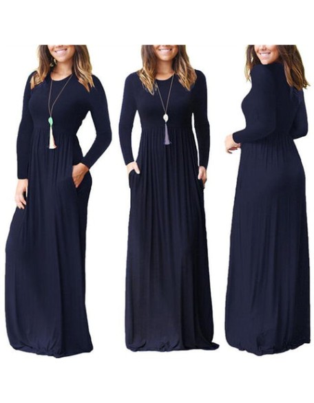 Casual Elegant Solid O-neck Long Sleeve Long Maxi Dress