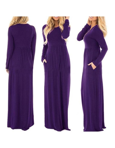 Casual Elegant Solid O-neck Long Sleeve Long Maxi Dress