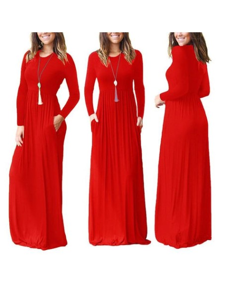 Casual Elegant Solid O-neck Long Sleeve Long Maxi Dress