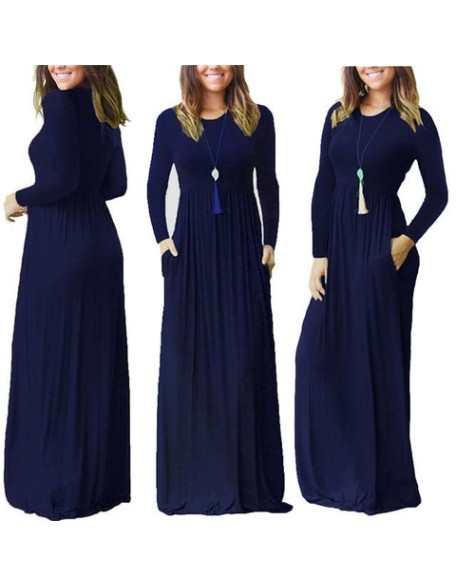 Casual Elegant Solid O-neck Long Sleeve Long Maxi Dress