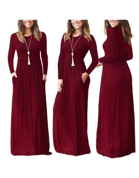 Casual Elegant Solid O-neck Long Sleeve Long Maxi Dress