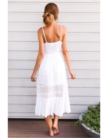 White Party Sundress Lace Vneck Maxi Dress