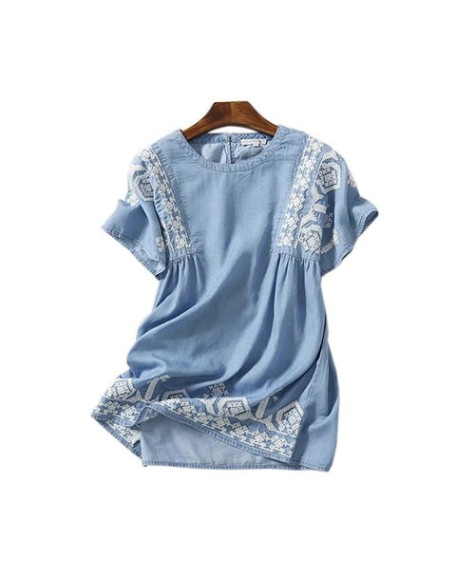 Floral Embroidery Blouse Denim Loose Shirt