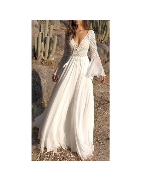 Boho White  Patchwork Lace Up Maxi Dress