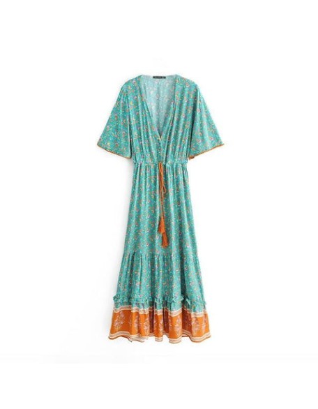 Boho Floral  Waist Tie Chic  Maxi Dress