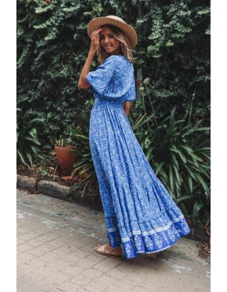 Boho Floral  Waist Tie Chic  Maxi Dress