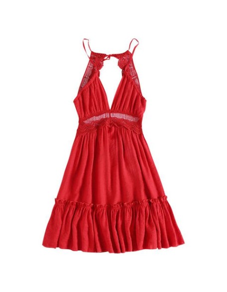 Retro 6 Color Lace Sexy Strap Backless Dress